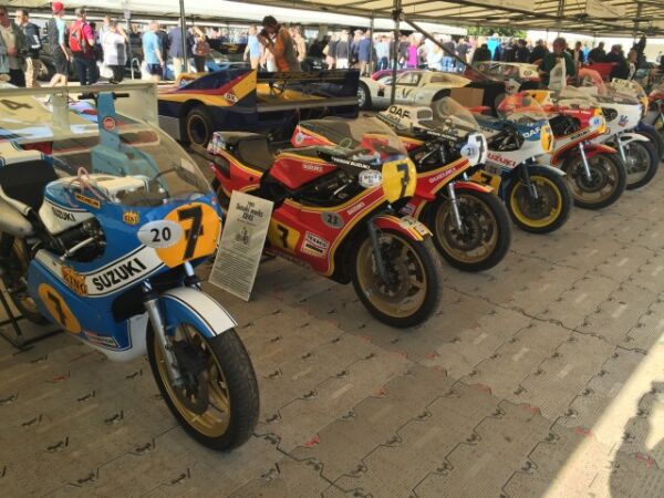 Goodwood Festival Of Speed Tribute to Barry Sheene 40 Years since he won his World Championship, Freddie Sheene Steve Griffith, John Moulds all riding Steve Wheatmans fantastic Machines