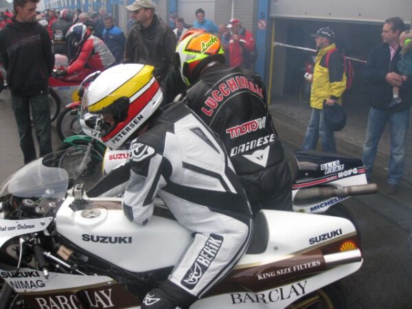 Spa 2010 Dave petersen on the Boet van Dulman Suzuki Also Marco Luccinelli factory Suzuki
