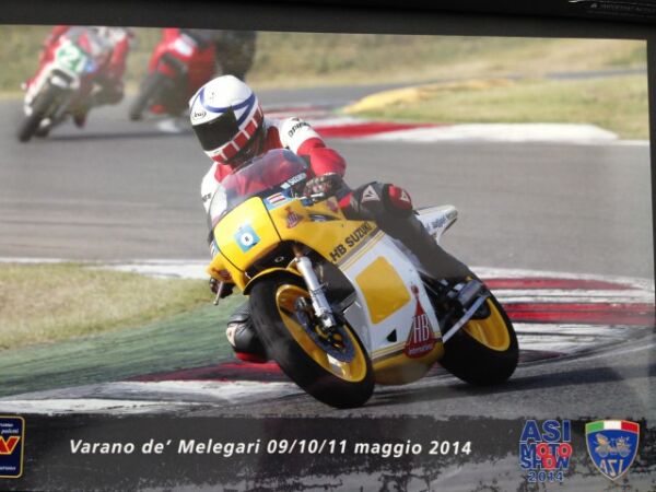 Steve Griffith riding The Ex Franco Uncini Suzuki XR45 RG500 Ex Team Galina at Varano di meligari Italy 2014