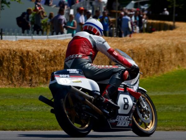 Goodwood Festival of Speed Steve Griffith riding The Suzuki XR23 680cc EX Pat Hennen Marco Luccinelli and Barry Sheene