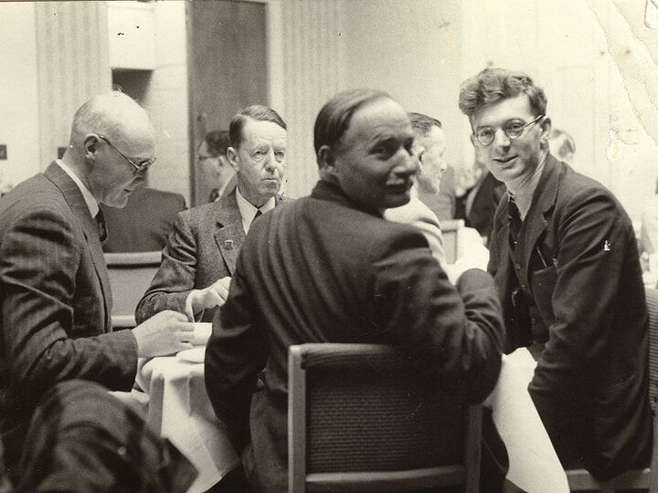 VMCC AGM 1956. John, aged 26 (right) Titch Allen (centre).